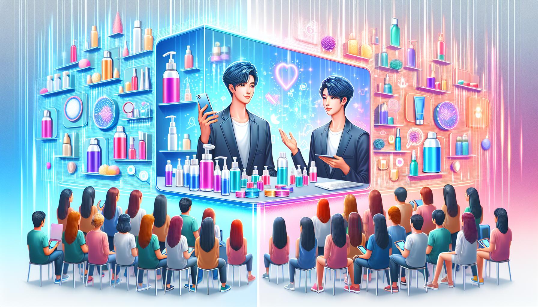 Influencer live sales event with audience engagement on social media platforms.