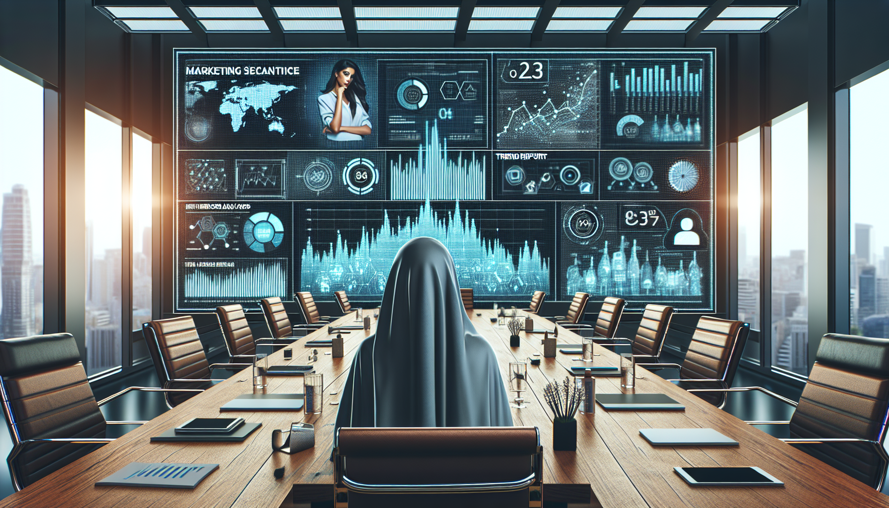 Marketing strategist analyzing social media data and trend reports for influencer marketing.