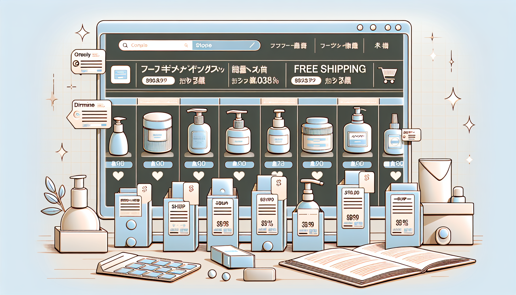 送料節約のためのショップ選びを視覚的に示すイメージ