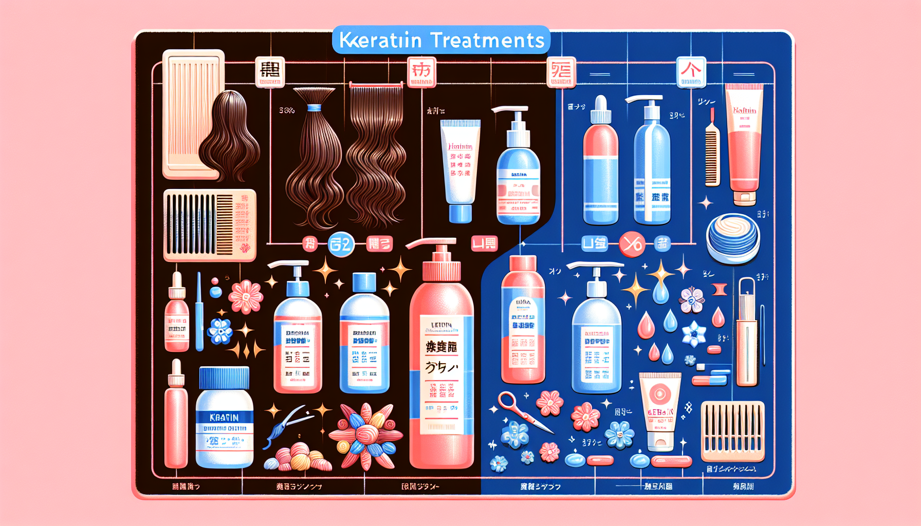 Comparison chart of various keratin treatments including ingredients and user reviews.