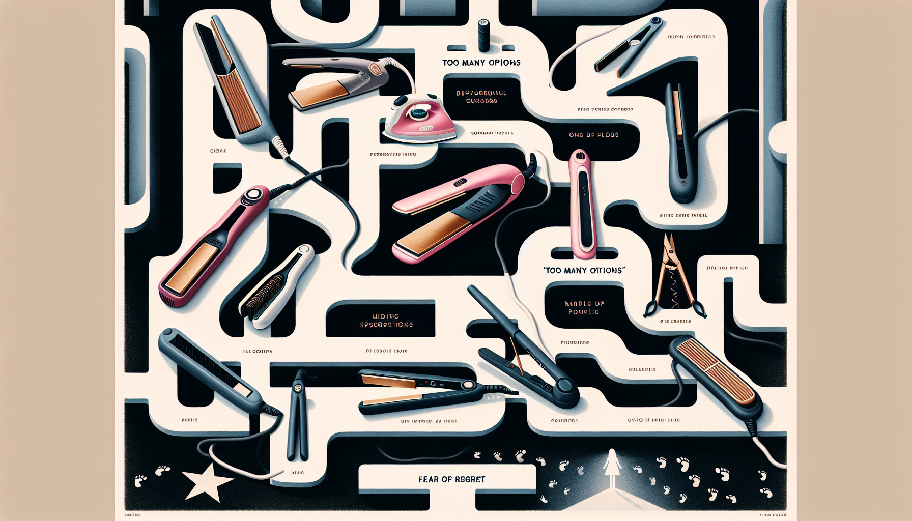 Collage showing common concerns with KYOGOKU hair irons including confusion, regret, and usability issues.
