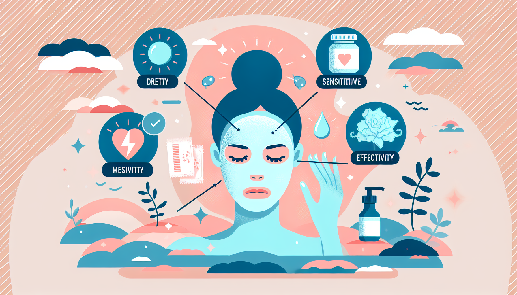 Infographic depicting common skincare issues related to using face masks such as sensitivity and dryness.