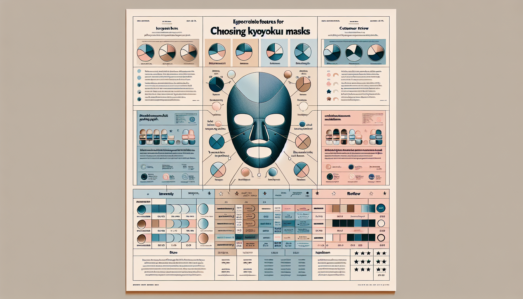 Chart comparing key points for selecting KYOGOKU masks based on ingredients and skin types.
