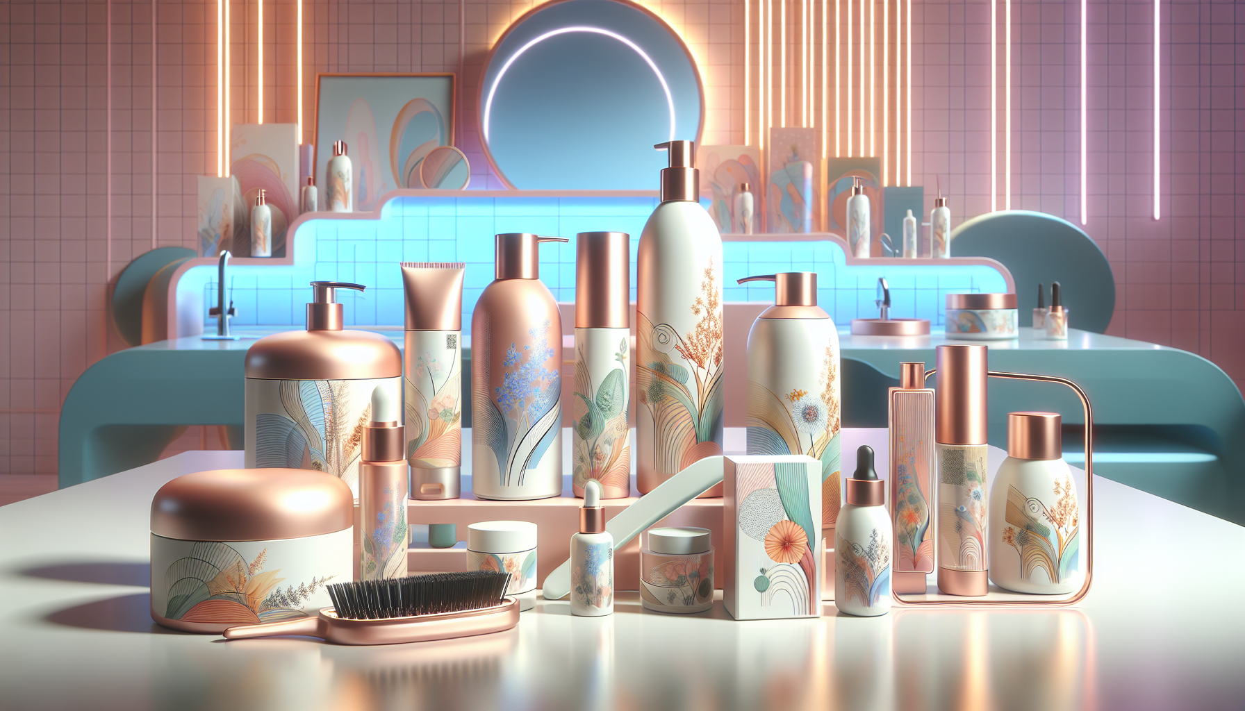 Collection of popular 2026 hair care products displayed on a vanity.