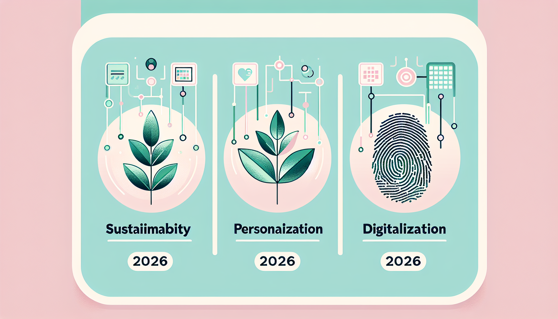 Infographic on 2026 hair care trends highlighting Sustainability, Personalization, and Digitalization.