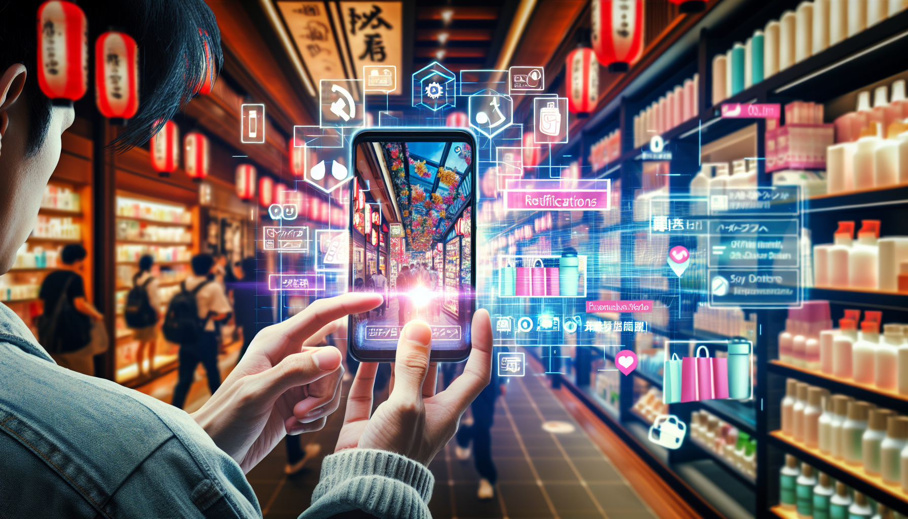 A user engaging with LCJ MALL live commerce on a smartphone displaying products and interactive features.