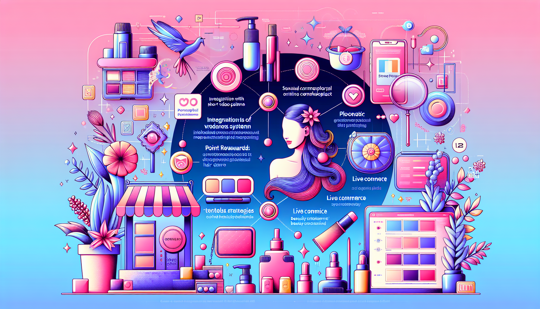 Infographic illustrating the key features of LCJ MALL, including TikTok integration and live commerce.