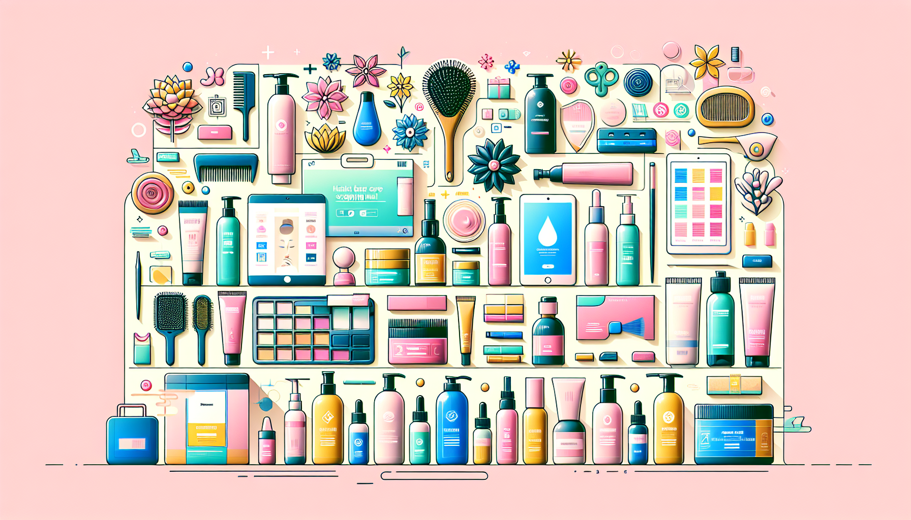 Collage of beauty and hair care products available on LCJ MALL highlighted with their respective categories.
