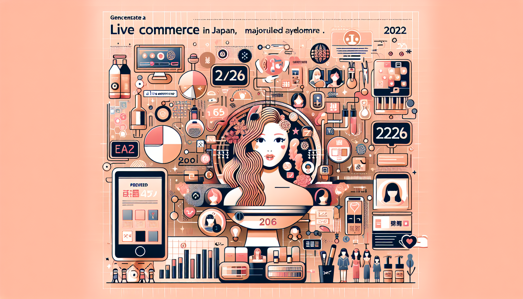 Infographic showing the live commerce concept in Japan, highlighting real-time interaction and demographics.