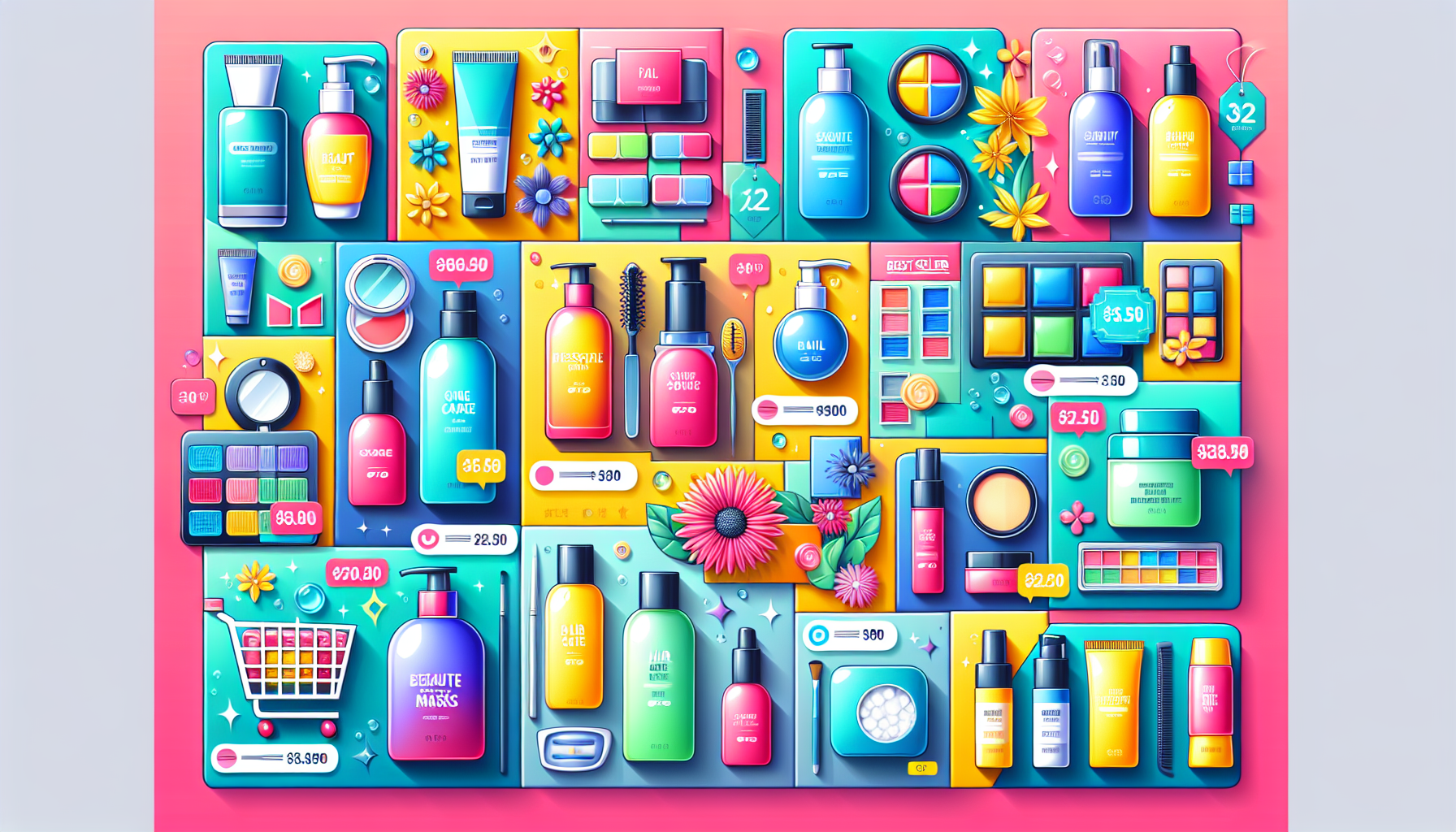 Collage of popular beauty products from LCJ MALL, showcasing best sellers and vibrant packaging.
