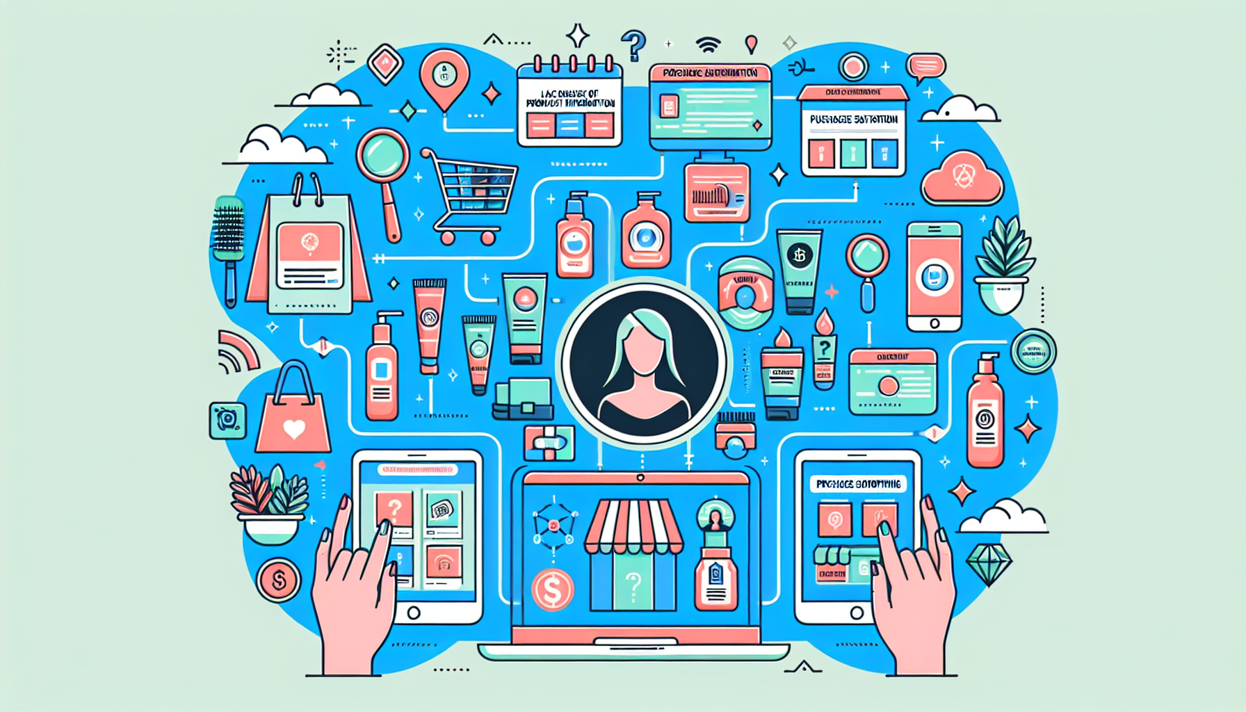 Infographic showing common worries in online shopping such as information gaps and decision-making challenges.