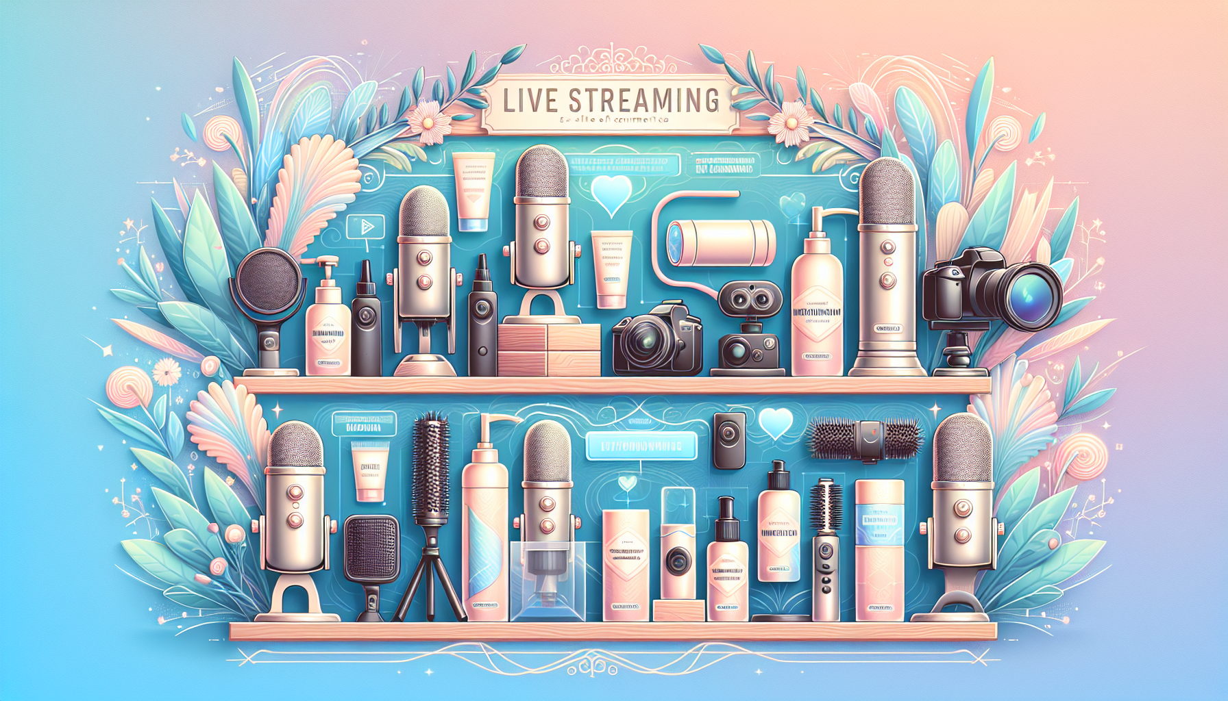 Collage of recommended products for live streaming, showcasing microphones, cameras, and accessories.