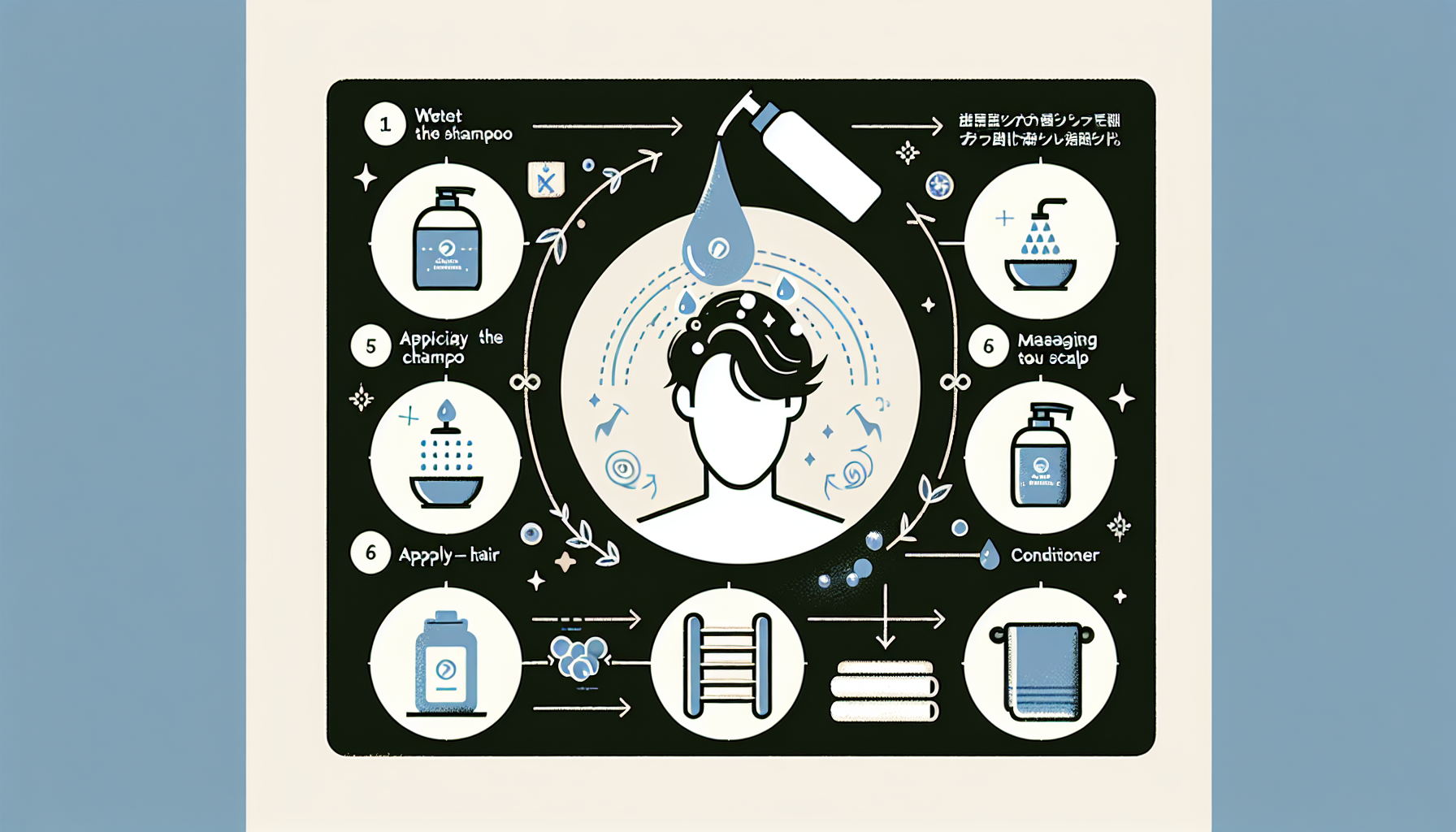 Infographic of the steps to care for hair with additive-free shampoo.