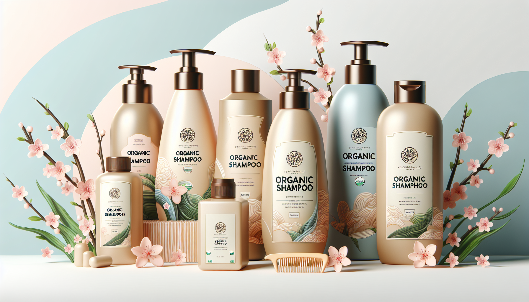 Product showcase of top-rated organic shampoos on a white background