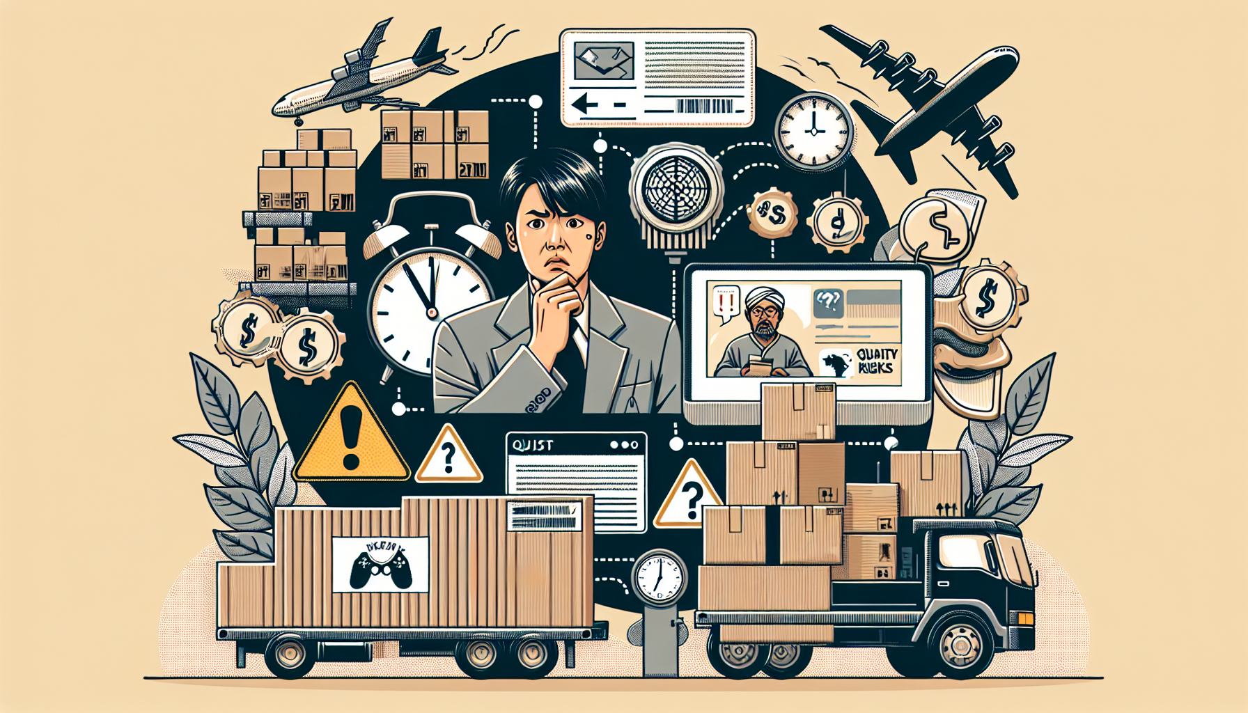 Illustration of common challenges in personal importing, including shipping costs, customs complexity, and quality assurance.
