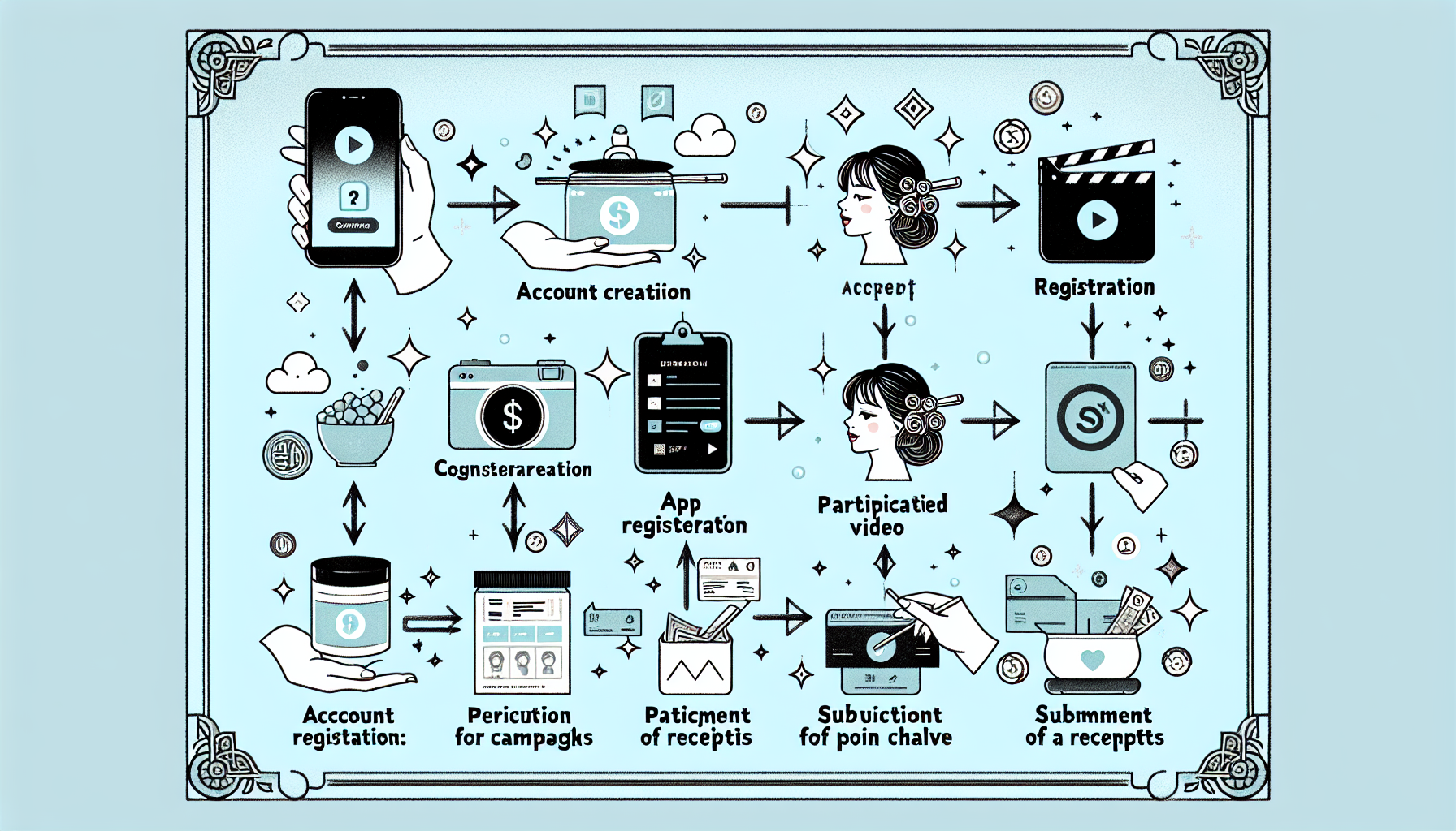 Visual guide of steps to link ポイ活 with TikTok Shop.