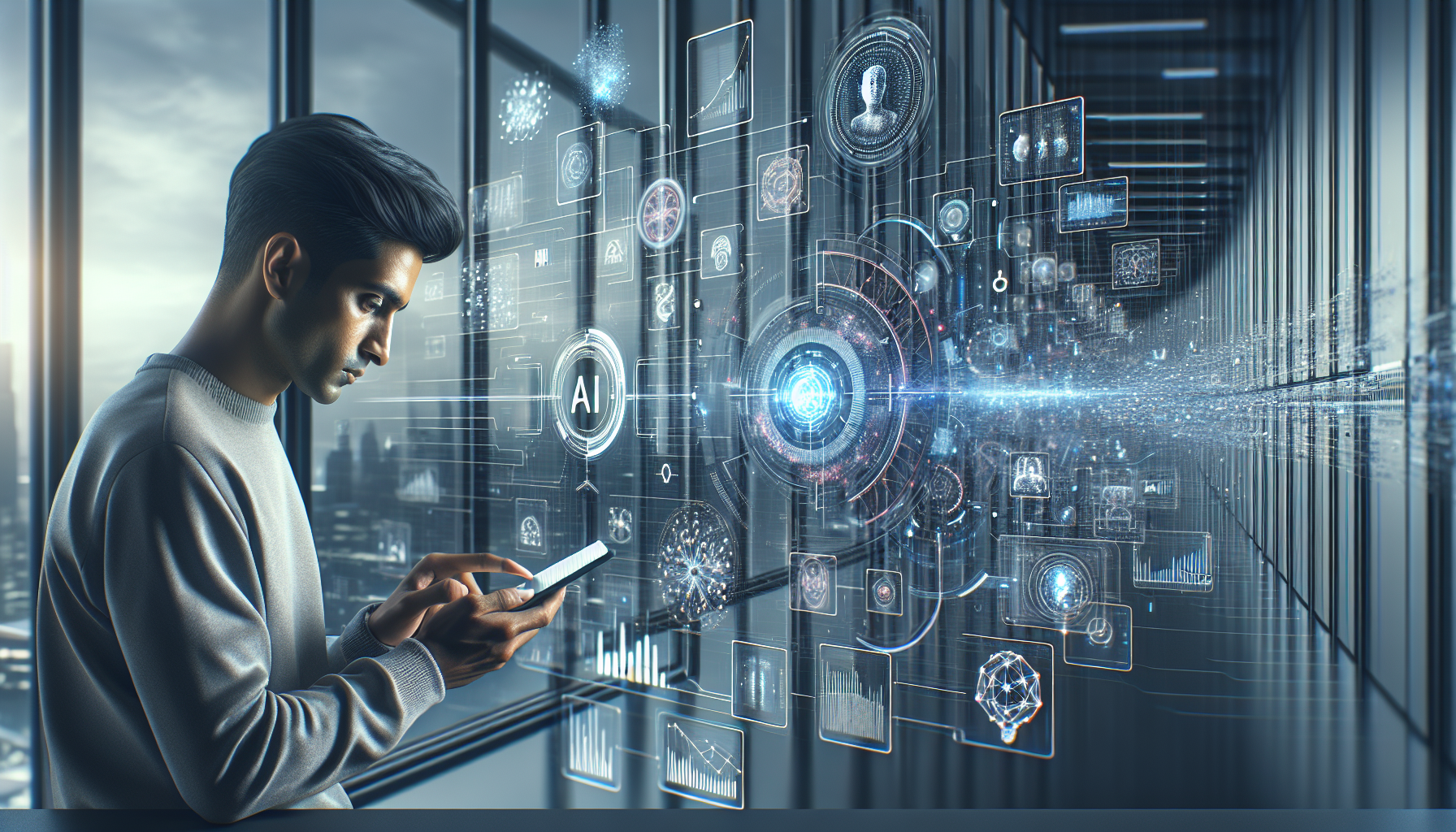 Futuristic AI and data analytics scene representing 2026ポイント利用のトレンド