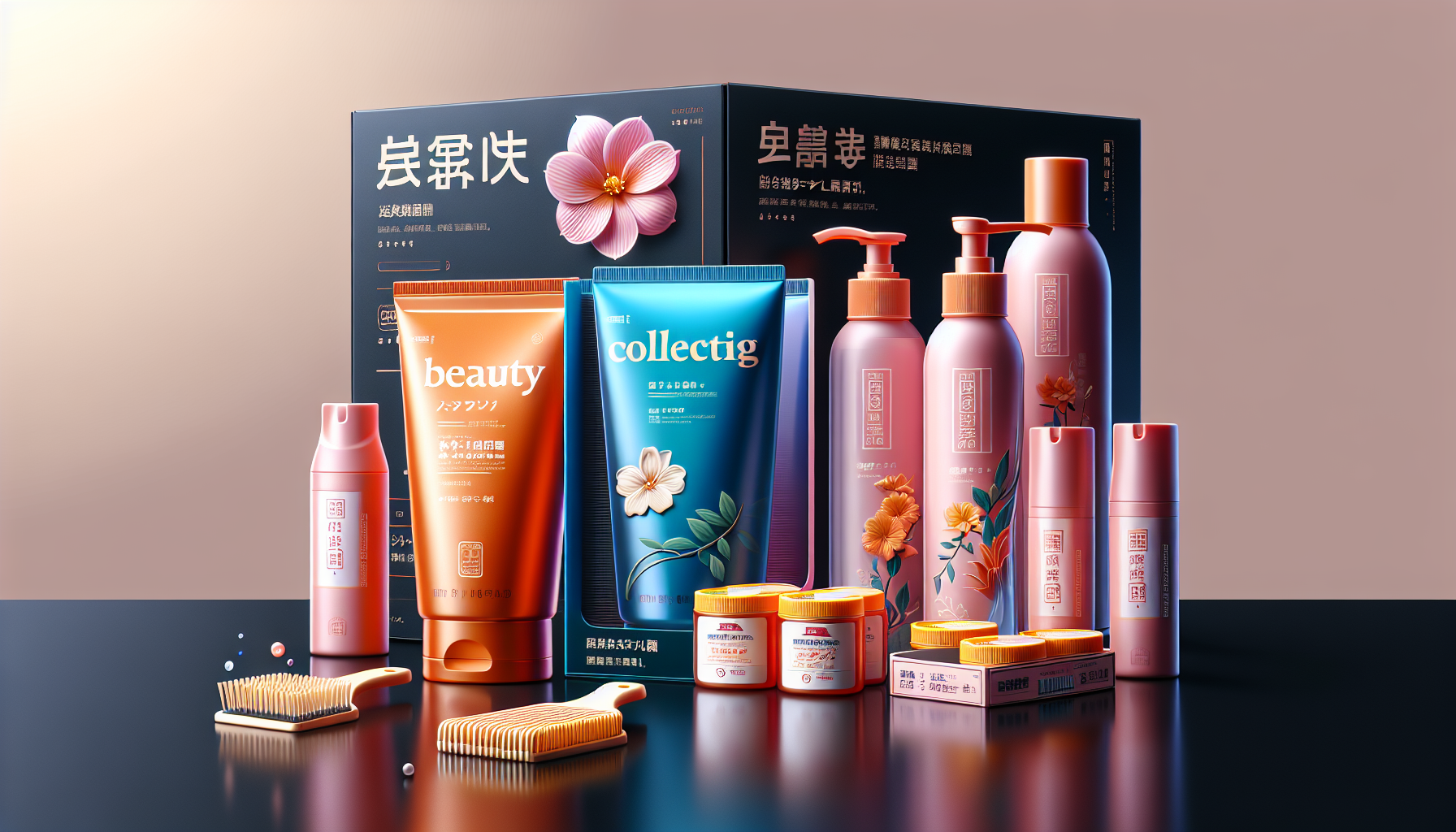 Showcase of popular beauty and hair care products for convenience store point collection.