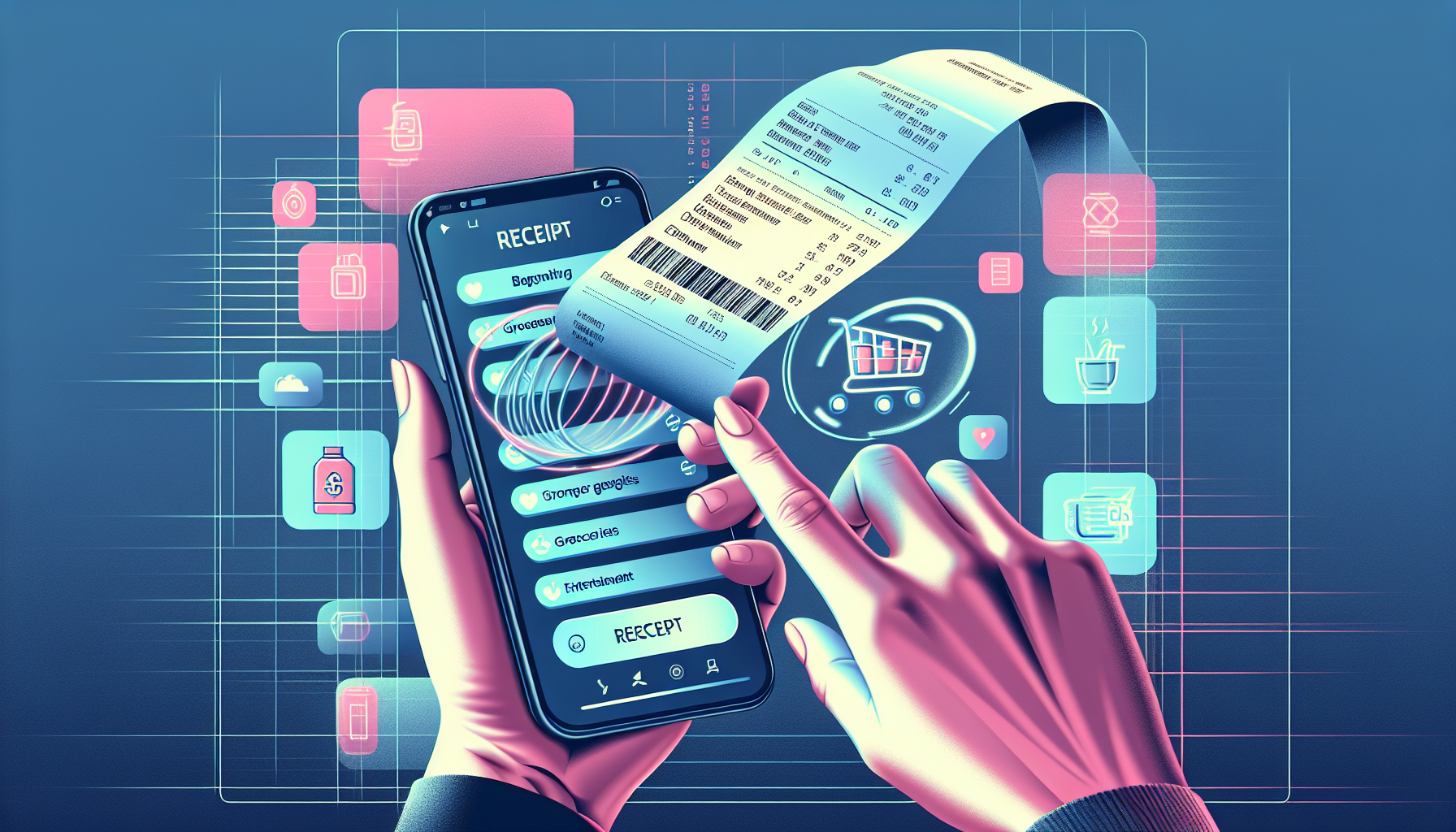 Modern receipt app interface demonstrating integration with budgeting application.