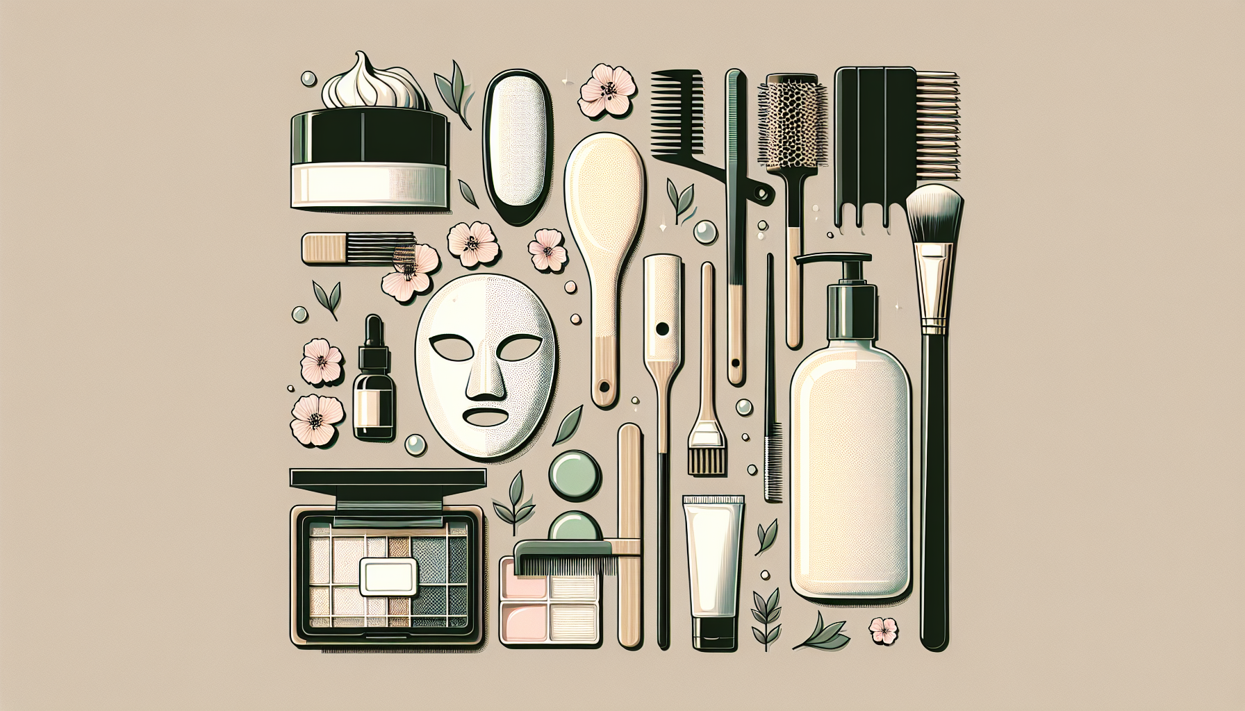 Collage of five popular beauty products related to skincare and cosmetics with a modern aesthetic.