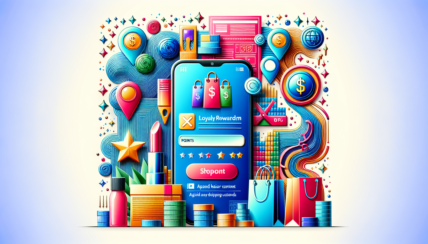 Illustration of receipt poikatsu concept with shopping receipts and smartphone app.