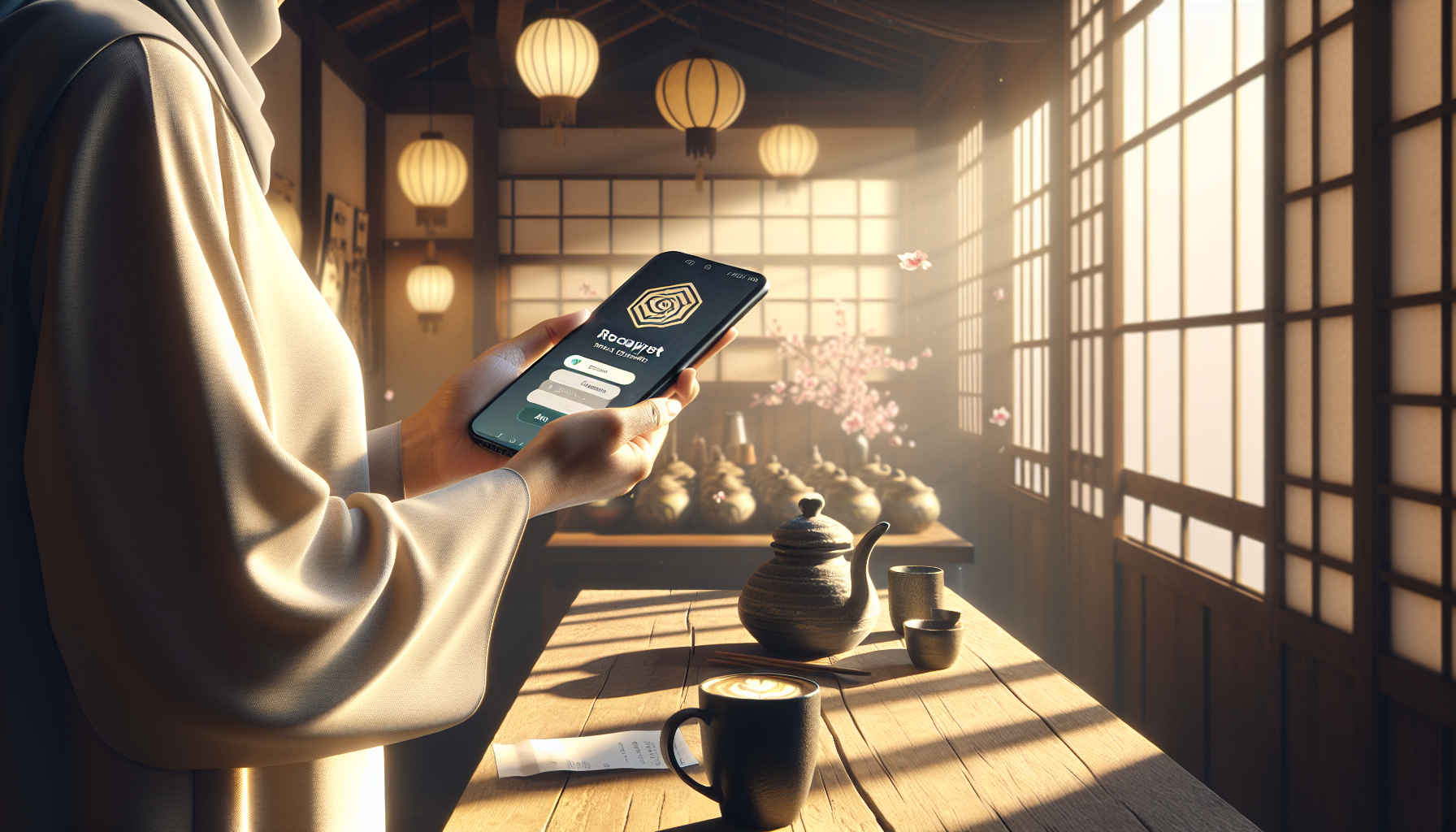 Person scanning a receipt with smartphone in a coffee shop for side income.