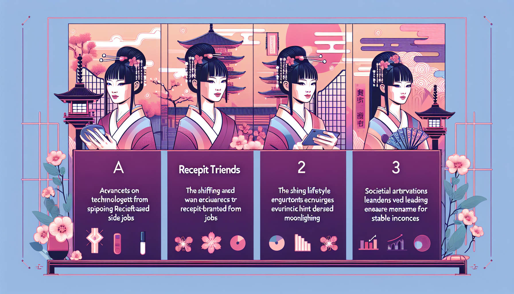 Infographic illustrating the trends of receipt-based side income in 2026: technology, lifestyle, and societal changes.