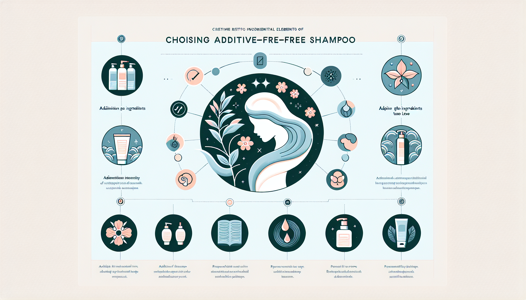 Infographic on how to choose additive-free shampoo with essential points and icons.