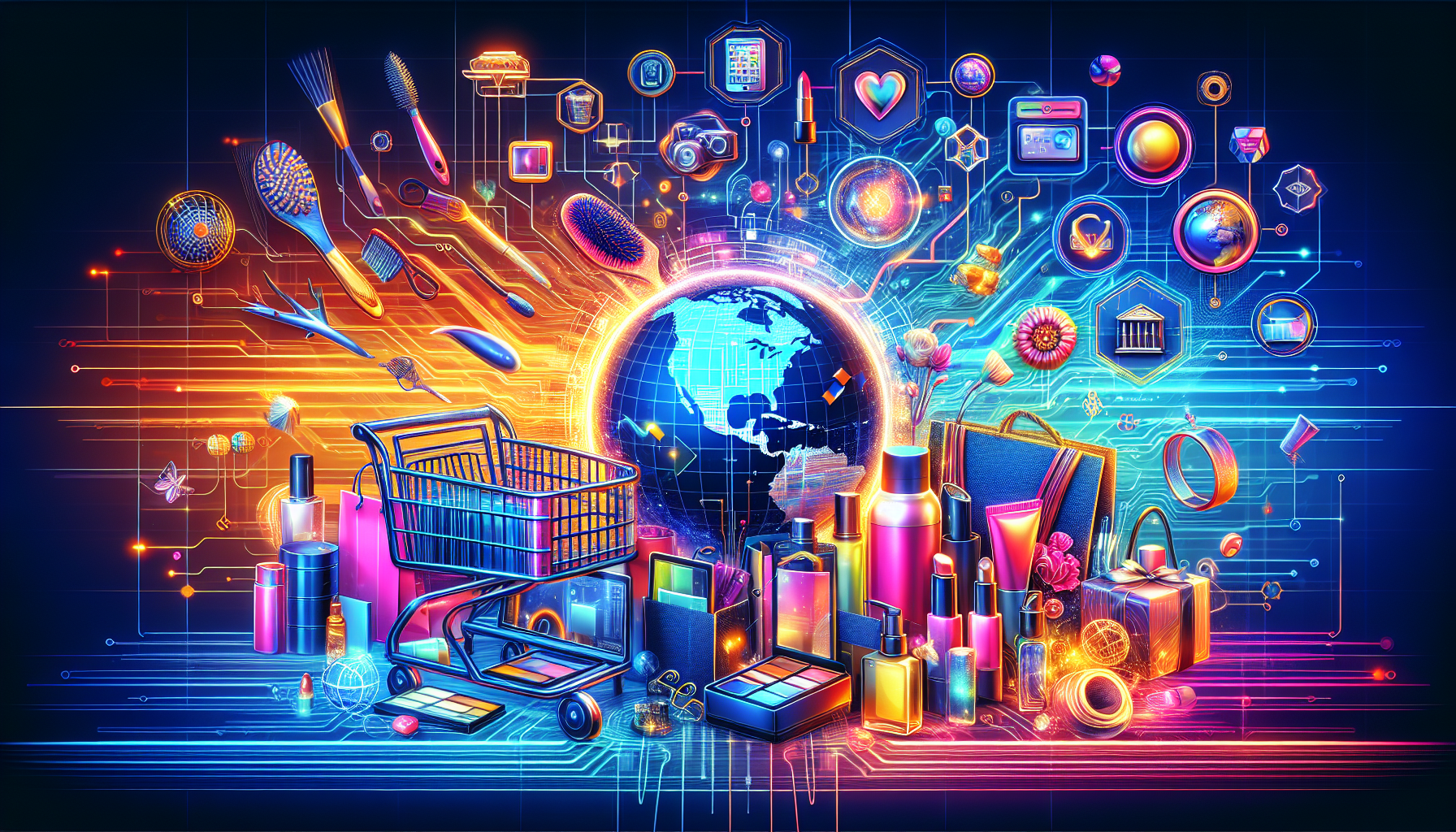 Illustration of cross-border e-commerce in 2026, featuring global shopping elements.