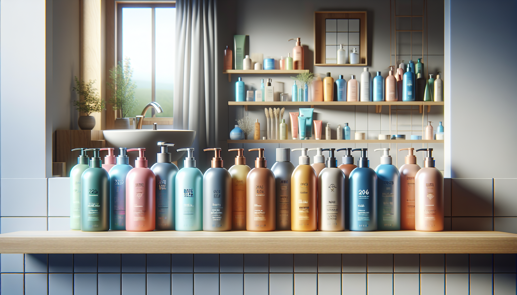 Popular recommended commercial shampoos for 2026 displayed on a bathroom shelf.