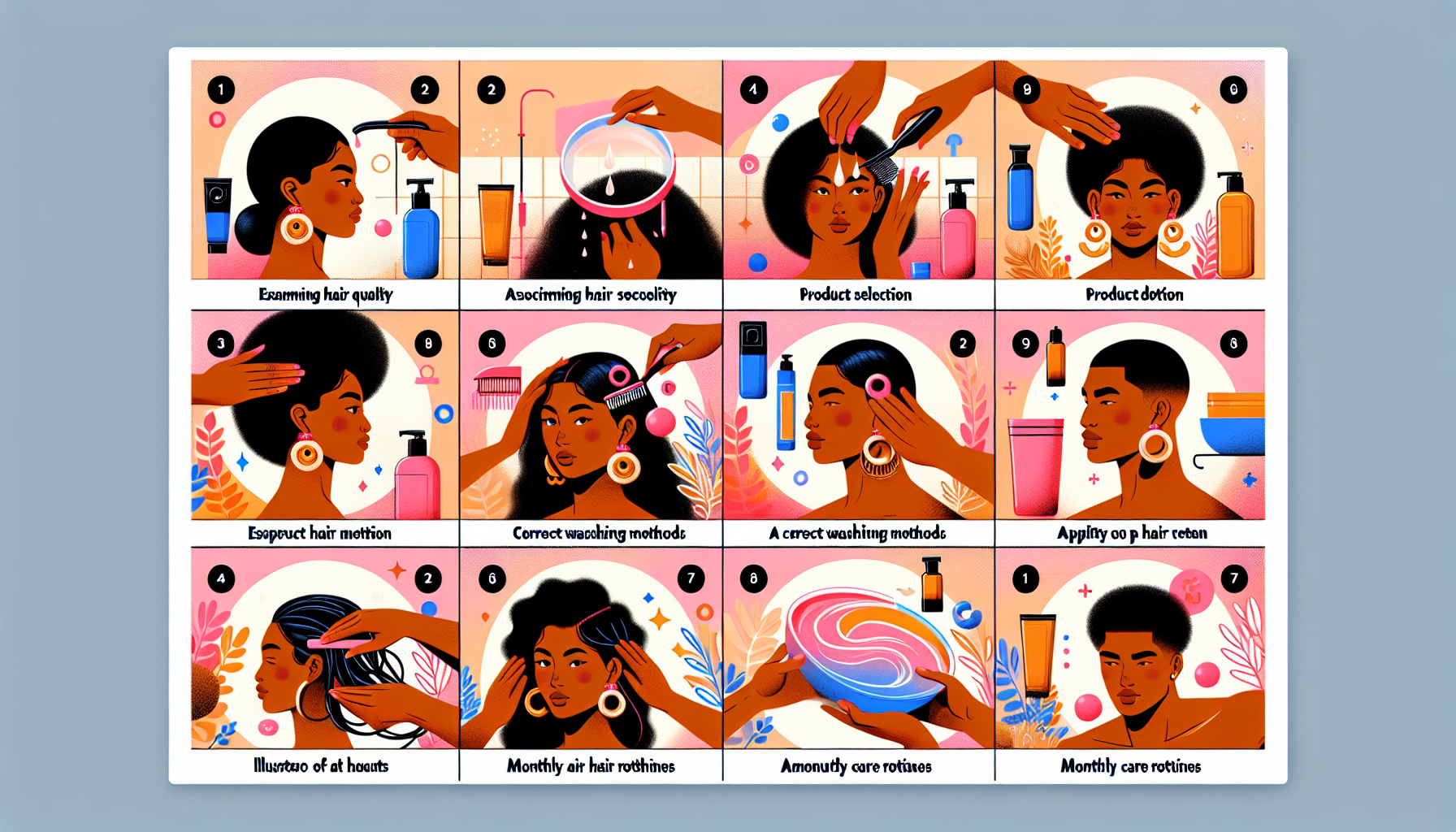 Step-by-step guide for hair care methods.