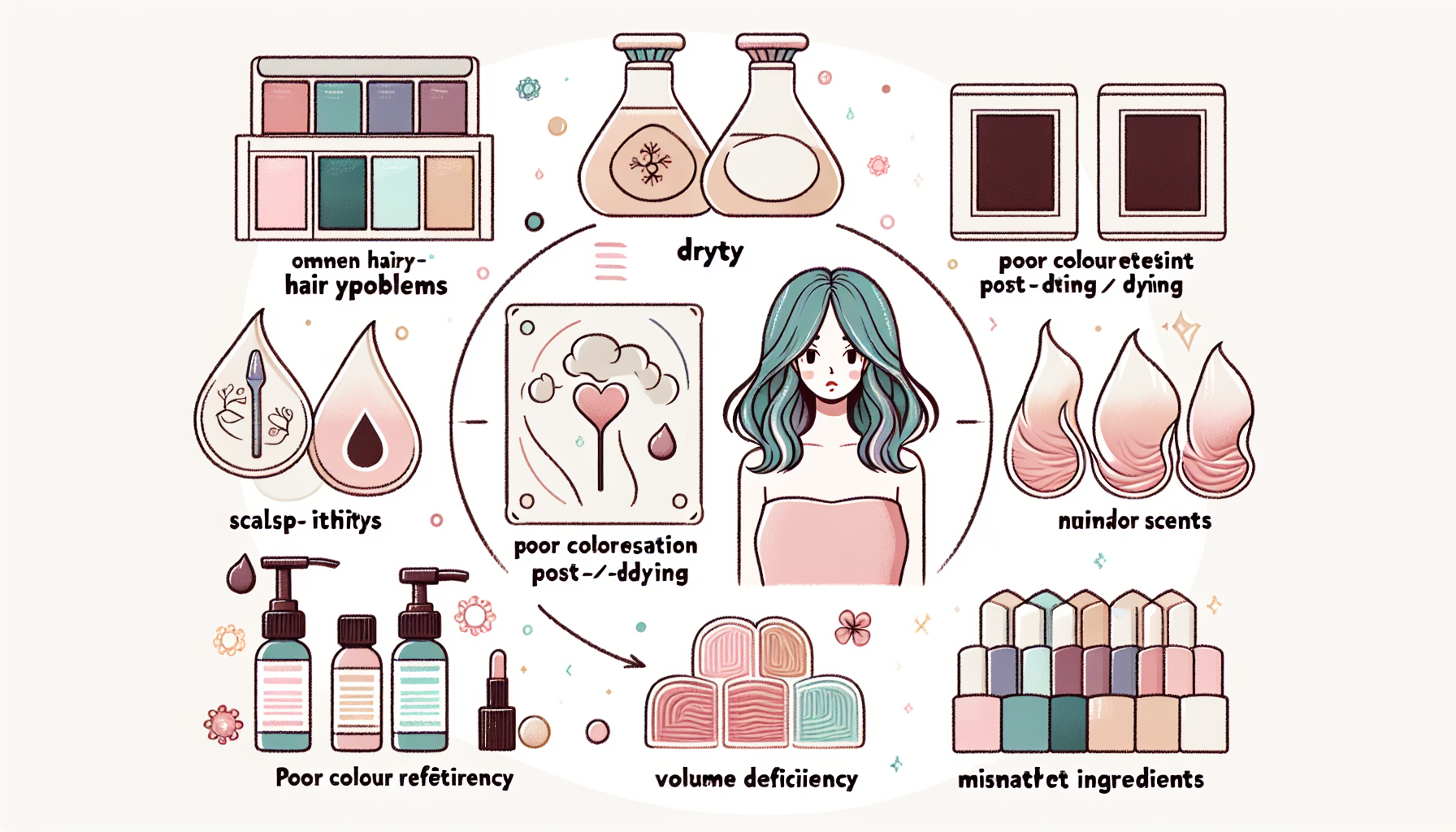 Infographic displaying common hair problems and their causes related to shampoo choice.