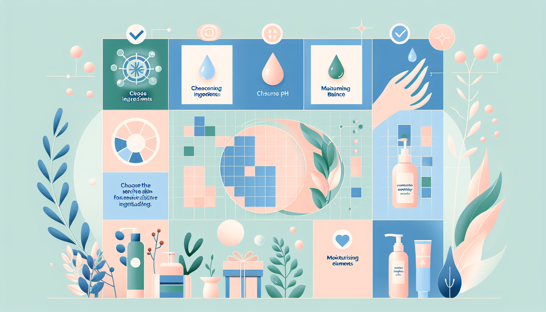 Infographic on how to choose shampoos for sensitive skin, featuring key points and icons.