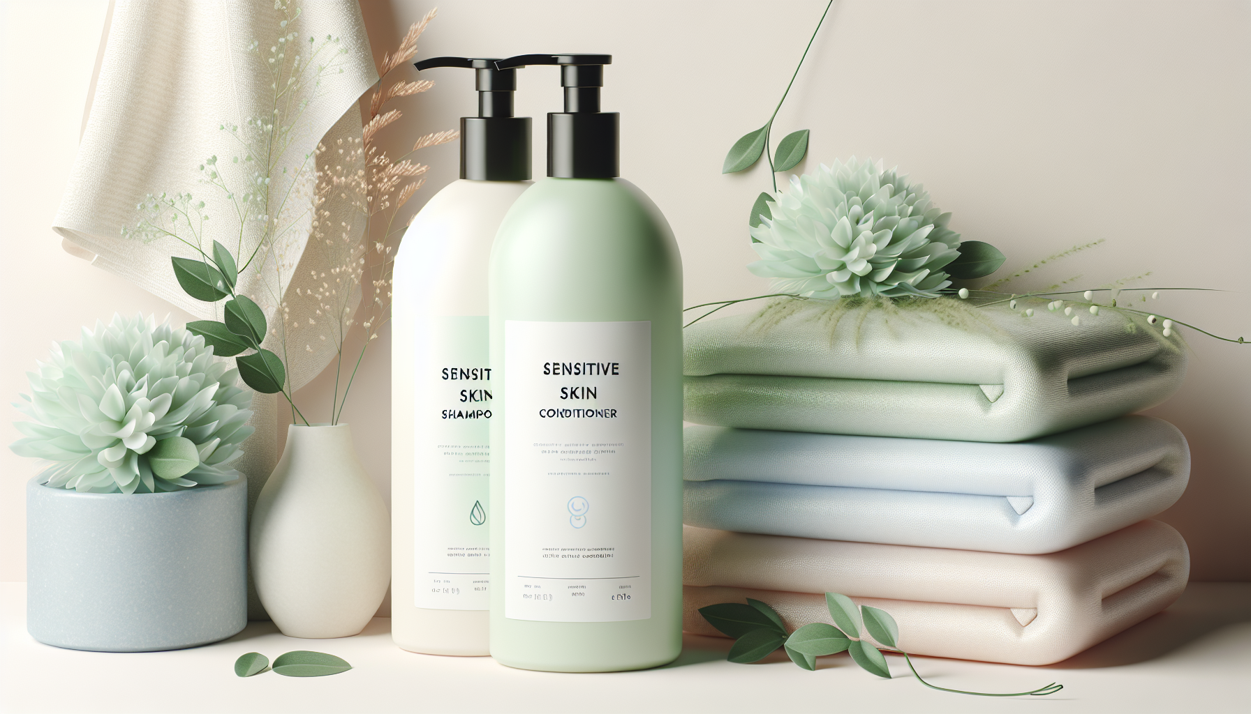 Sensitive skin gentle shampoo and conditioner bottles