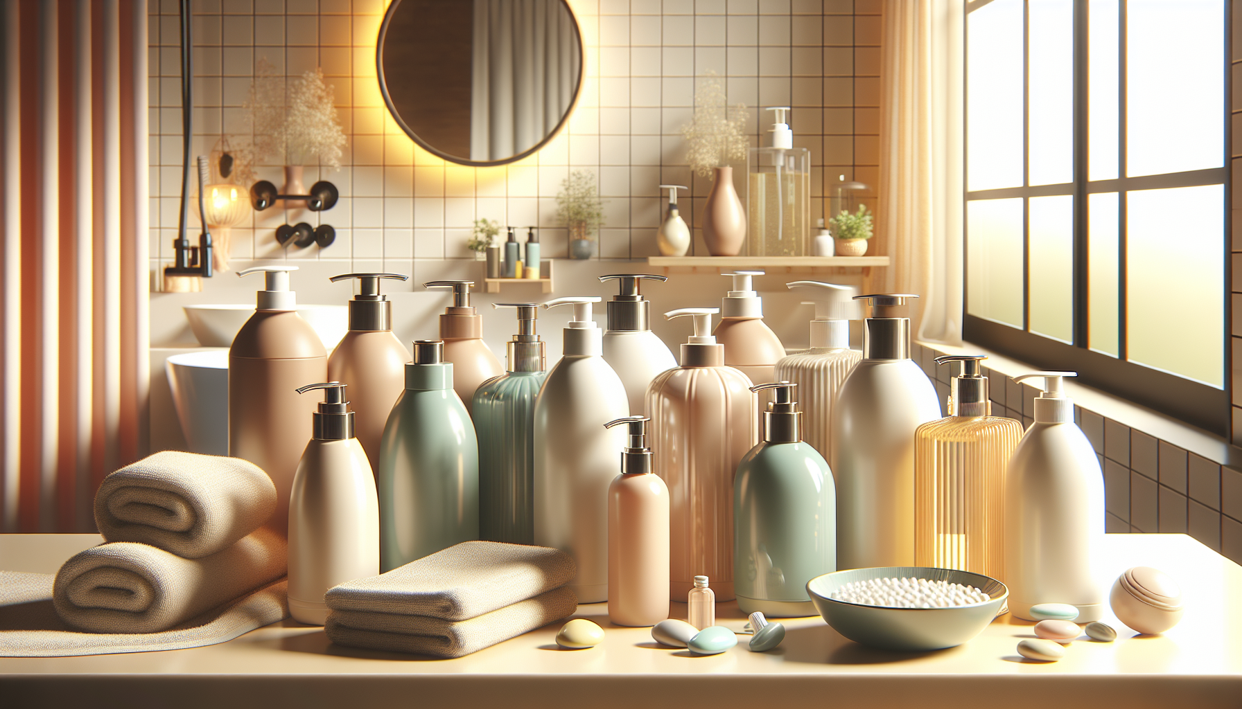 Display of recommended shampoo products on a bathroom counter.