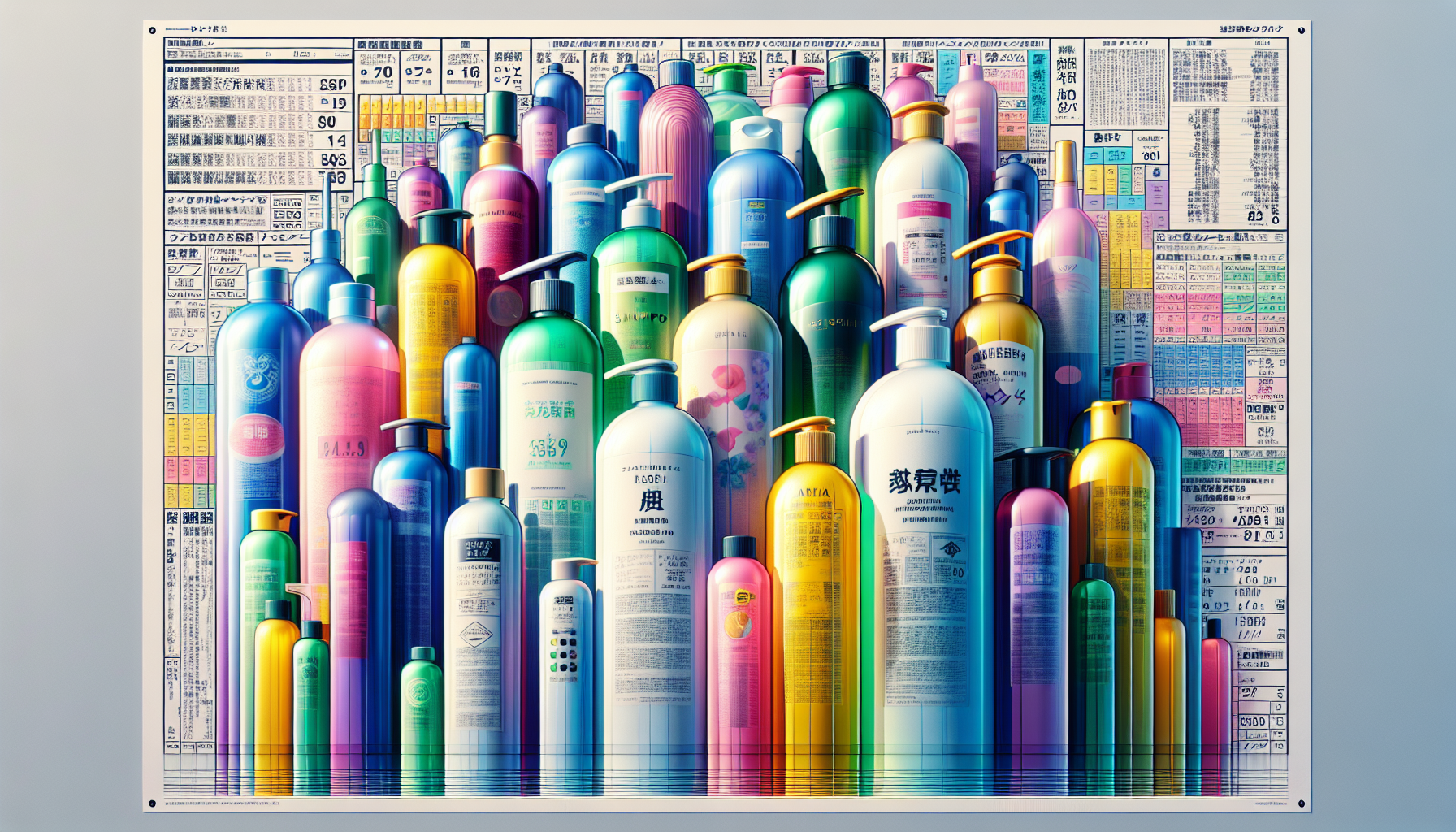 Graphic showcasing a variety of popular shampoos with names, prices, and key ingredients.