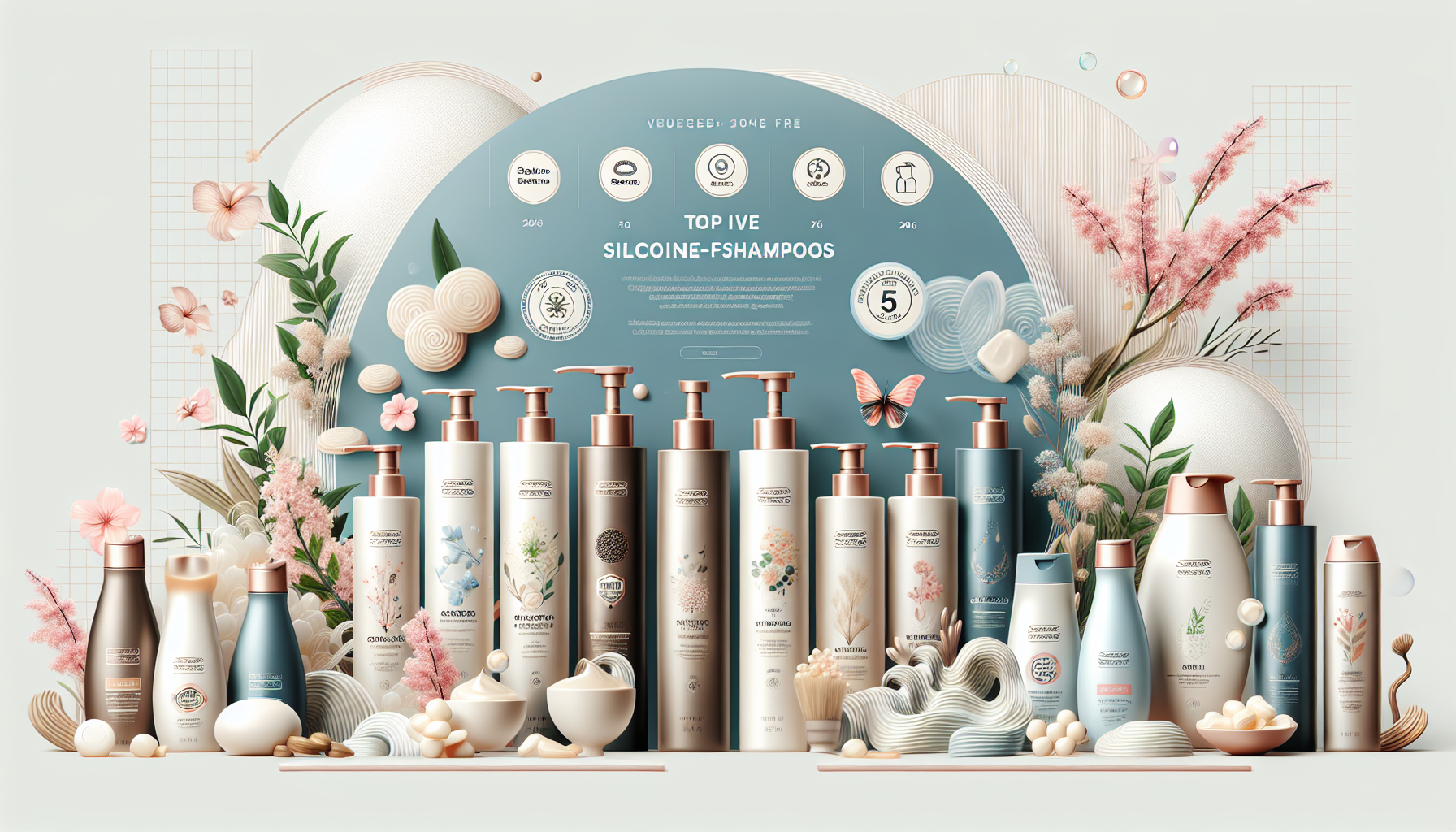 Collage of top 5 silicone-free shampoos for 2026 with product images and branding highlights.
