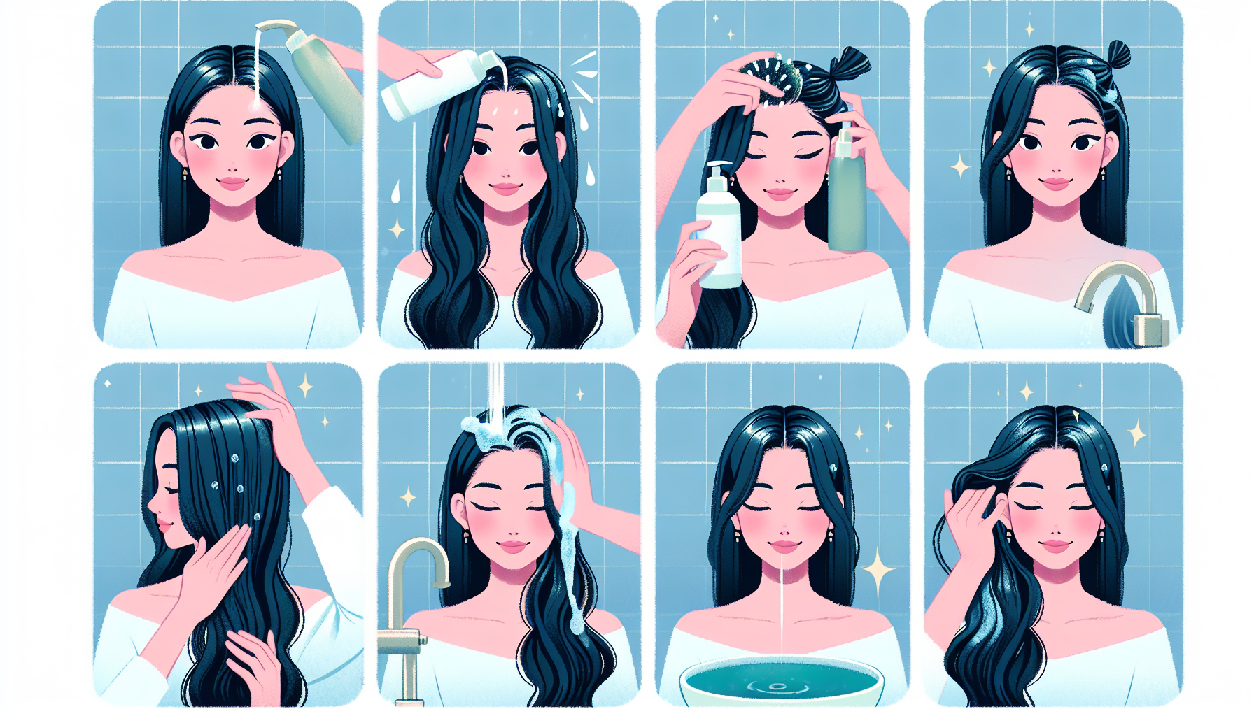 Visual guide on proper hair care using silicon-free treatments.