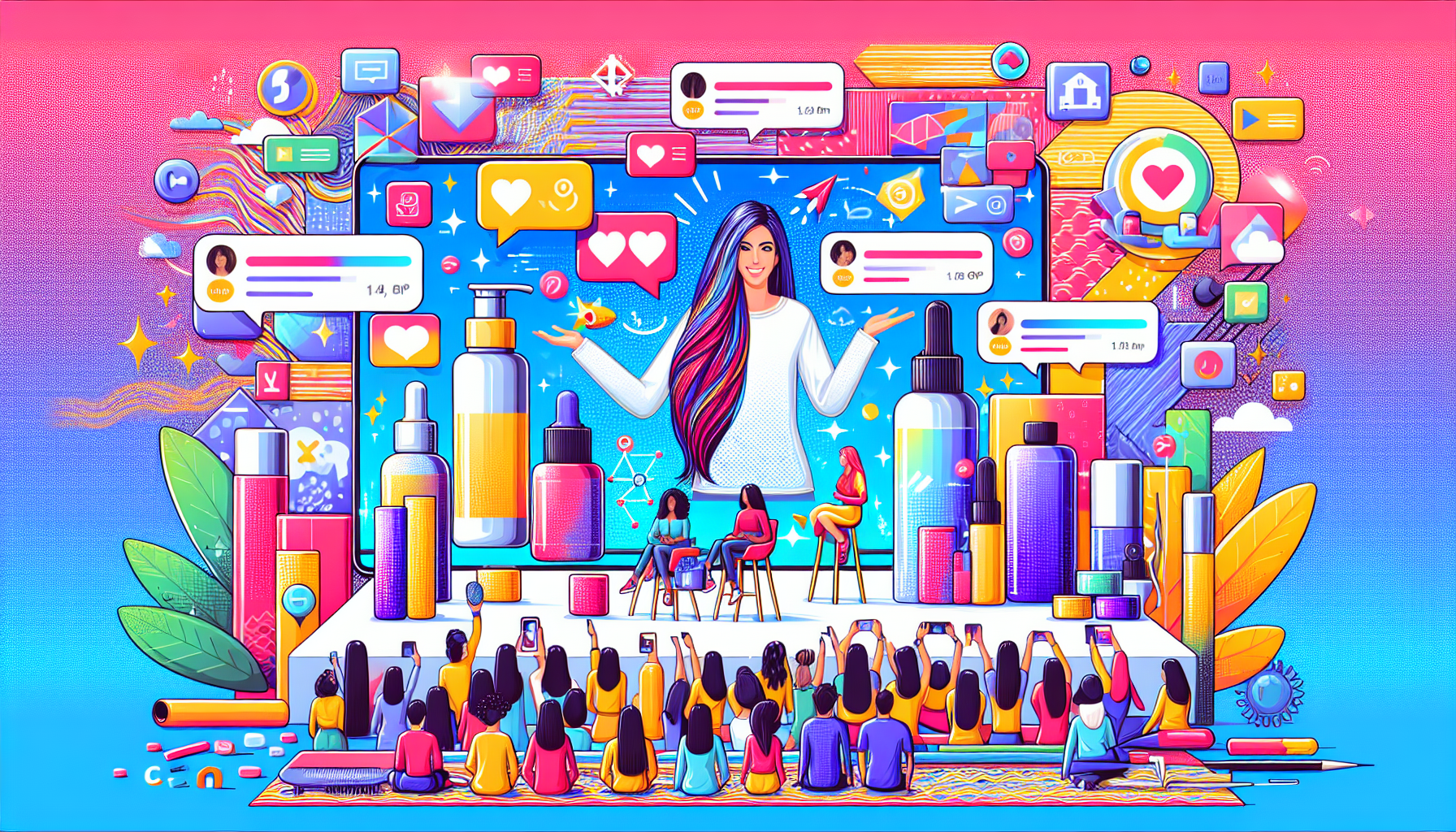 Illustration of a TikTok live commerce session with an influencer interacting with viewers.