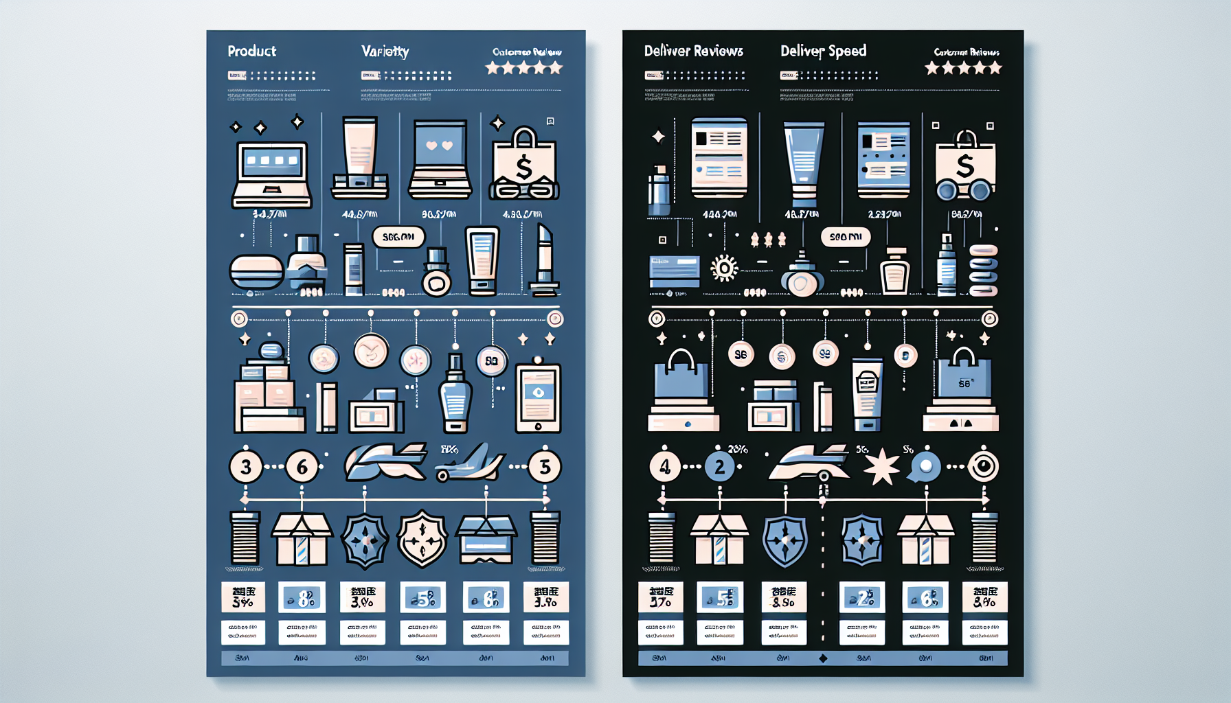Infographic on selecting between TikTok Shop and Rakuten, showing product variety, pricing, customer reviews, and more.