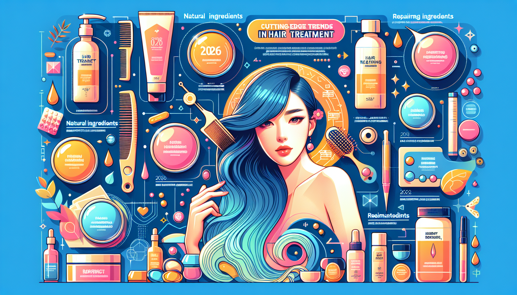 Infographic showcasing hair treatment trends for 2026, emphasizing natural ingredients and social media influence.