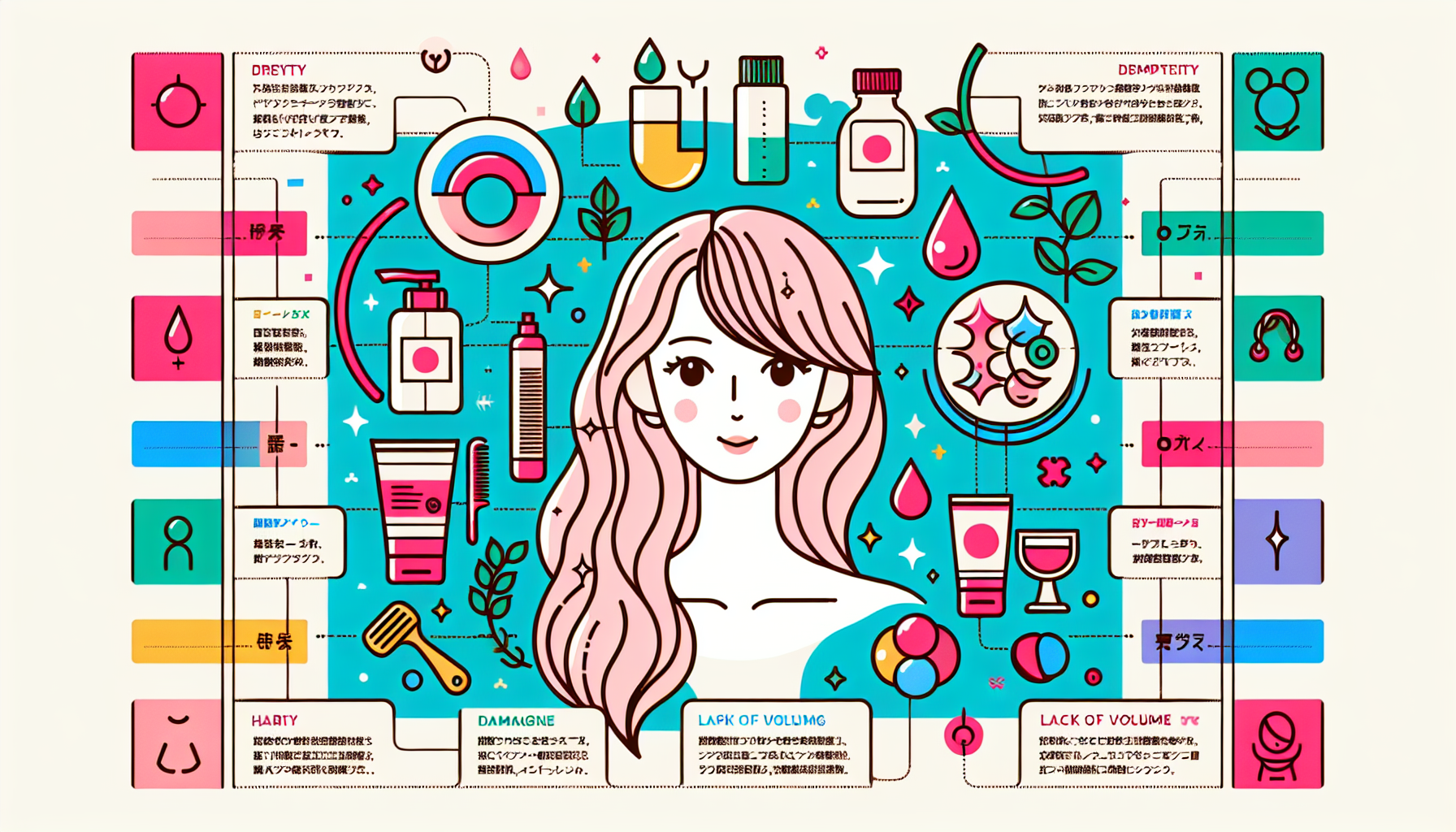 Infographic showing common hair concerns like dryness, damage, and lack of volume.