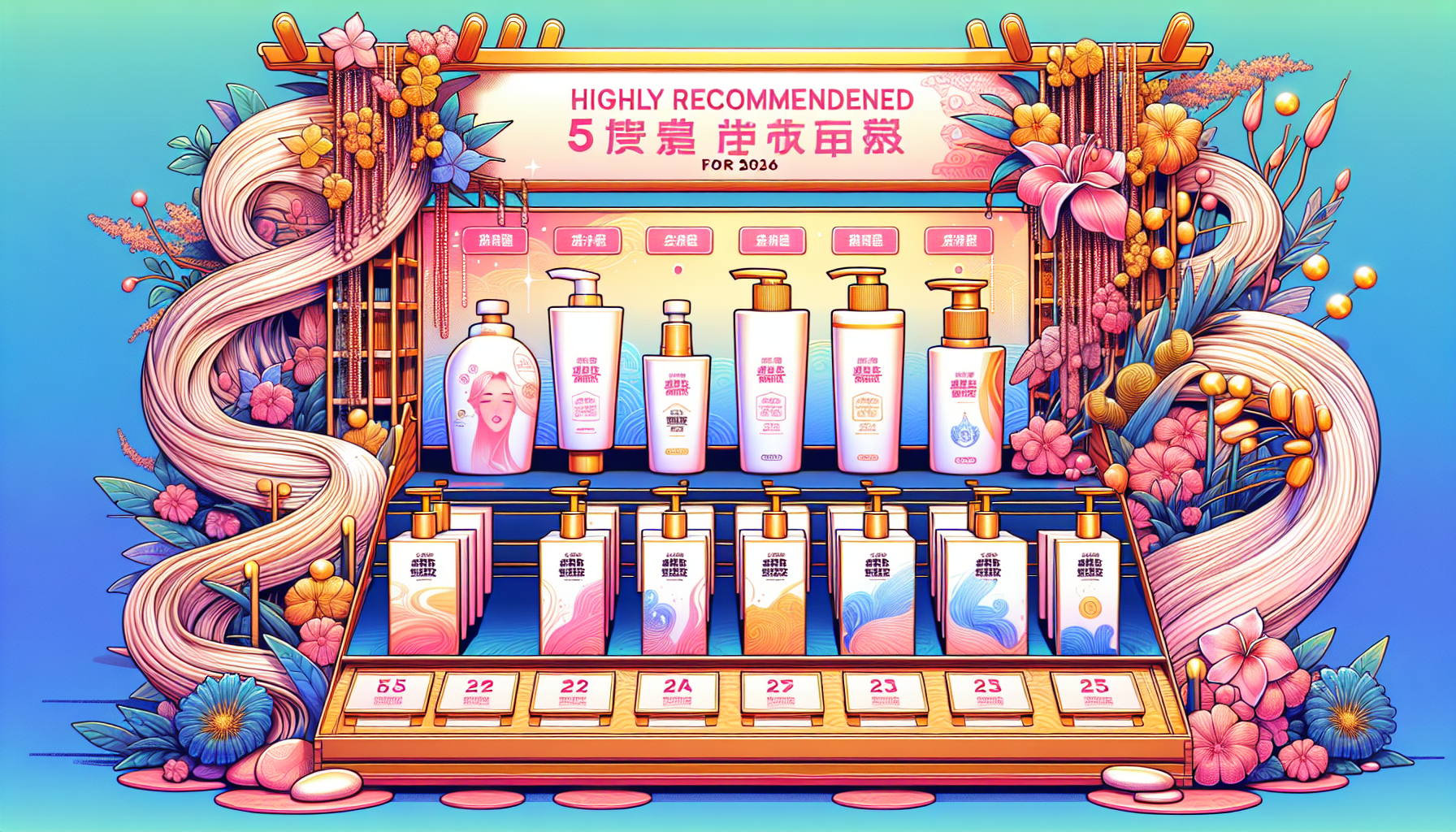 Promotional image showcasing the top five hair treatments for 2026 with product packaging and rank labels.