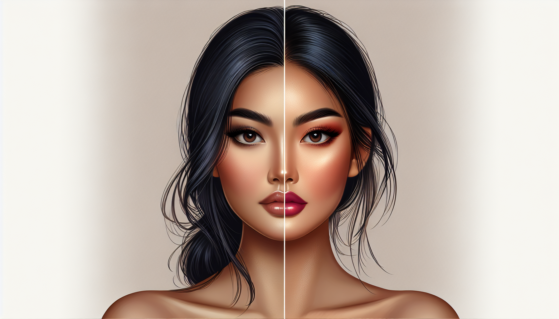 Comparison of natural makeup and vivid makeup styles for 2026 trends.