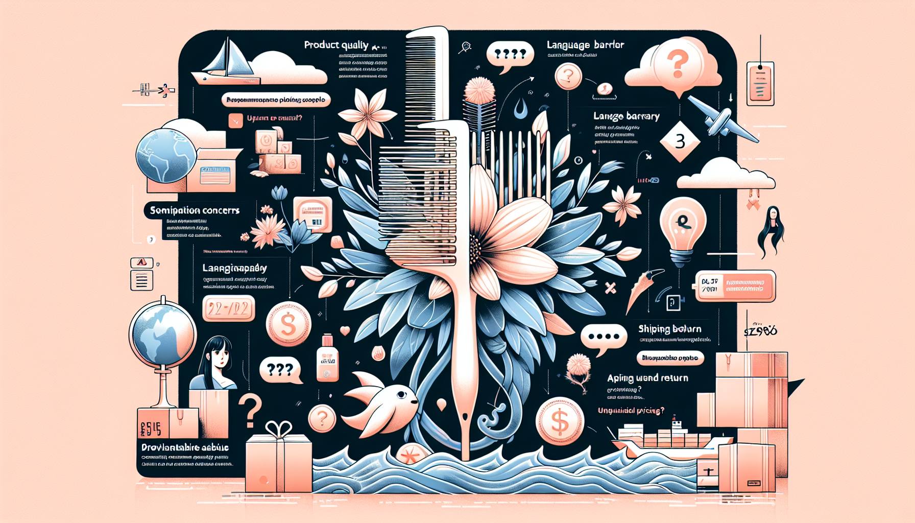 Infographic of common problems in cross-border e-commerce shopping.
