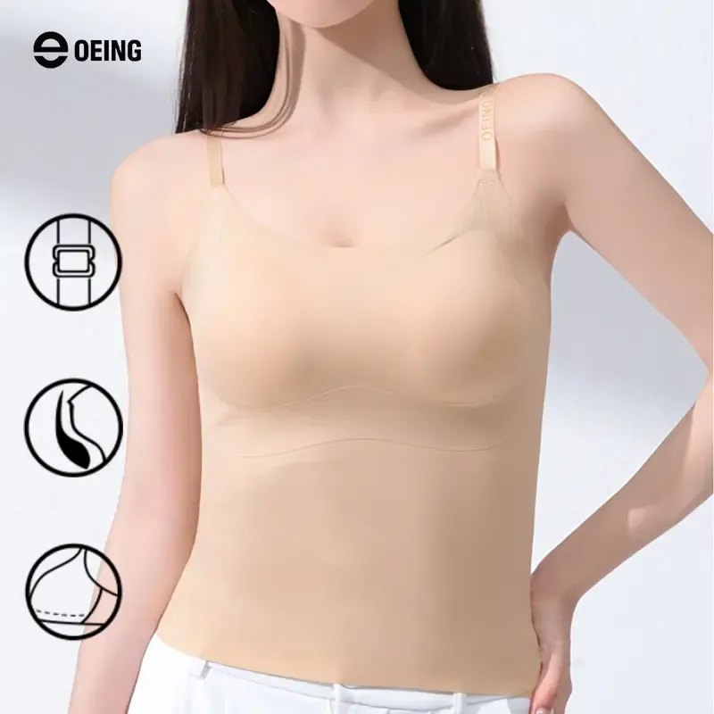 【OEING】2枚セット パッド付きシームレスブラ（ロゴ入りストラップ）｜インナー・ブラトップ｜オールシーズン対応｜#601