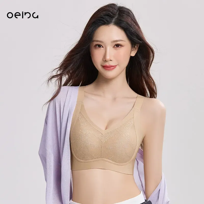 【OEING】【ツーピース】ラージチェスト用ミニマイザーブラ-軽量、シームレス、たるみ防止、シアーレース、セクシーデザイン#510