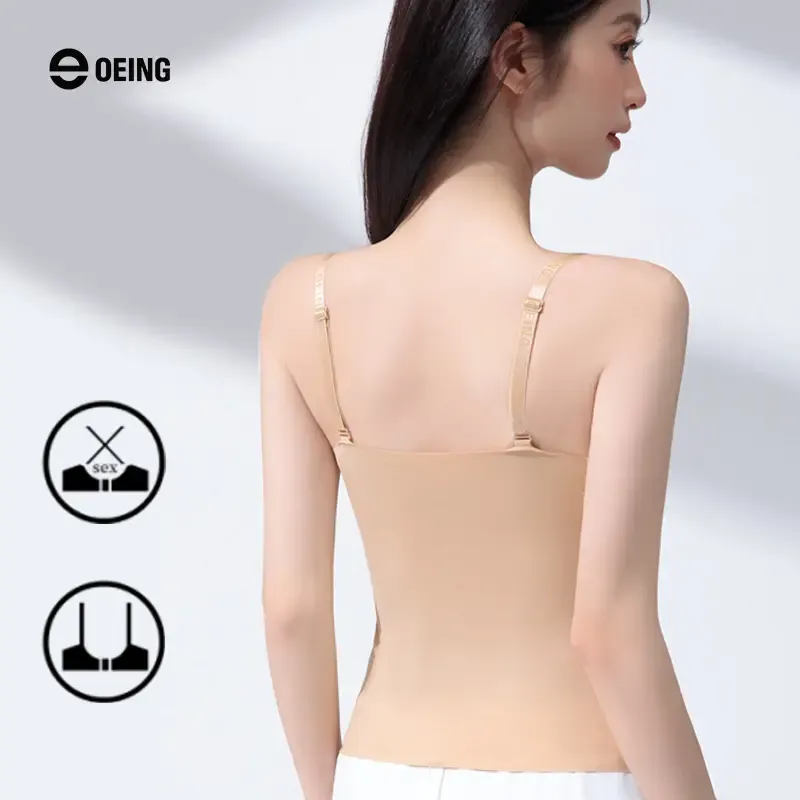 【OEING】2枚セット パッド付きシームレスブラ（ロゴ入りストラップ）｜インナー・ブラトップ｜オールシーズン対応｜#601