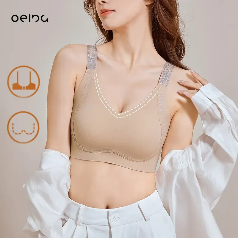 【OEING】【ツーピース】フルカバレッジブラ、見えなくてシームレス、特別な色、大きな胸を小さく見せる、スパンコールのショルダーストラップ、フルサポート、スレンダーな背中を見せる#51 2