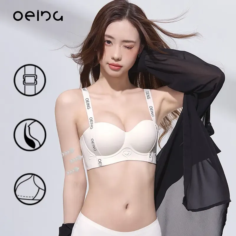 OEING---女性用プッシュアップブラ、文字入りストラップ、プリント、ローネック、3 Dカップ、耐衝撃性、スポーツ、ヨガ、日常着に適しています